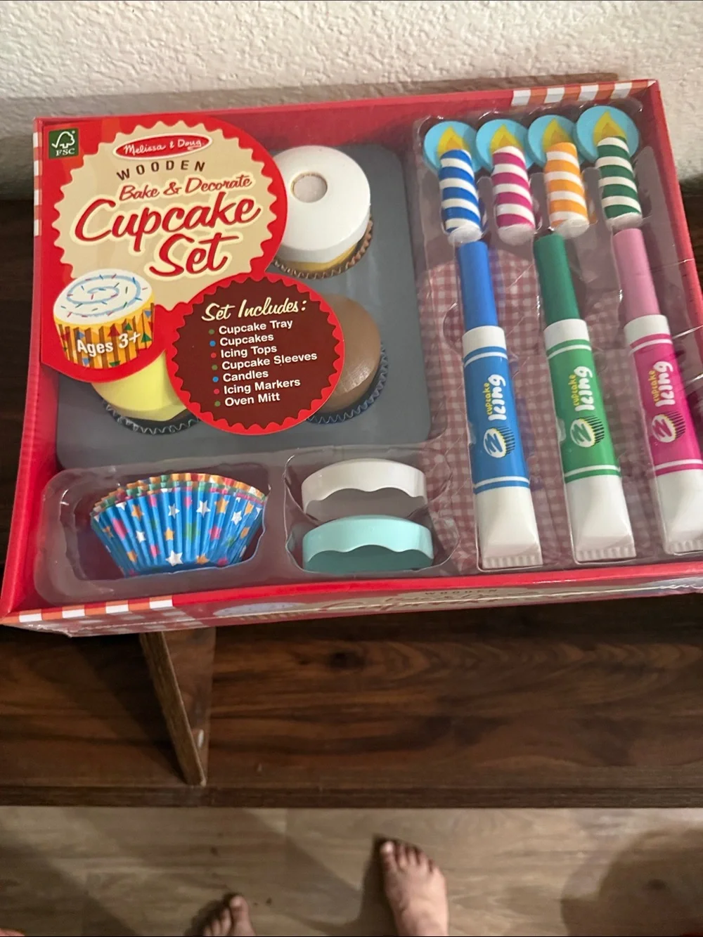 Melissa & Doug Wooden Bake & Decorate Cupcake Set - Red/Multicolor